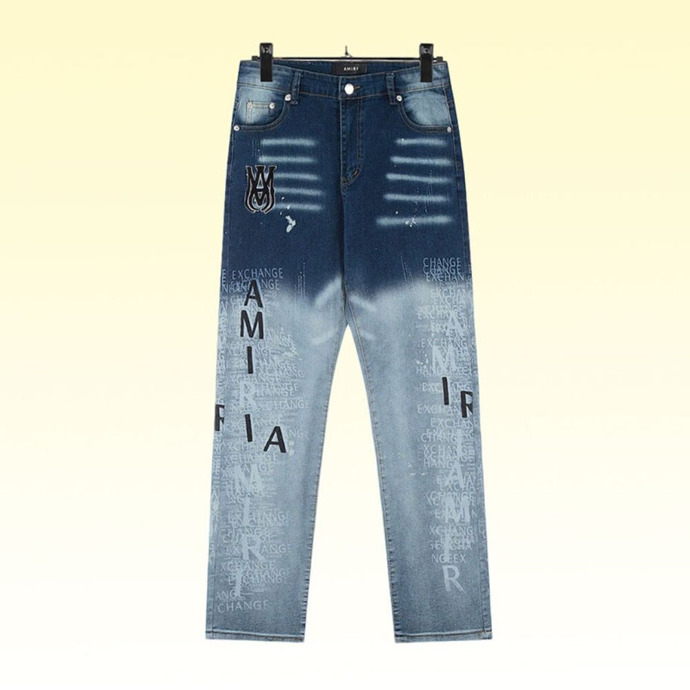 Amiri Gradient Letter Full Print Blue Jeans